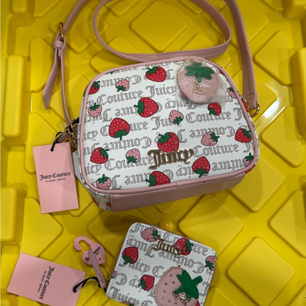 Juicy Couture Pink Crossbody Bag AND WALLET , FRESHLY PICKED SMALL PEACH